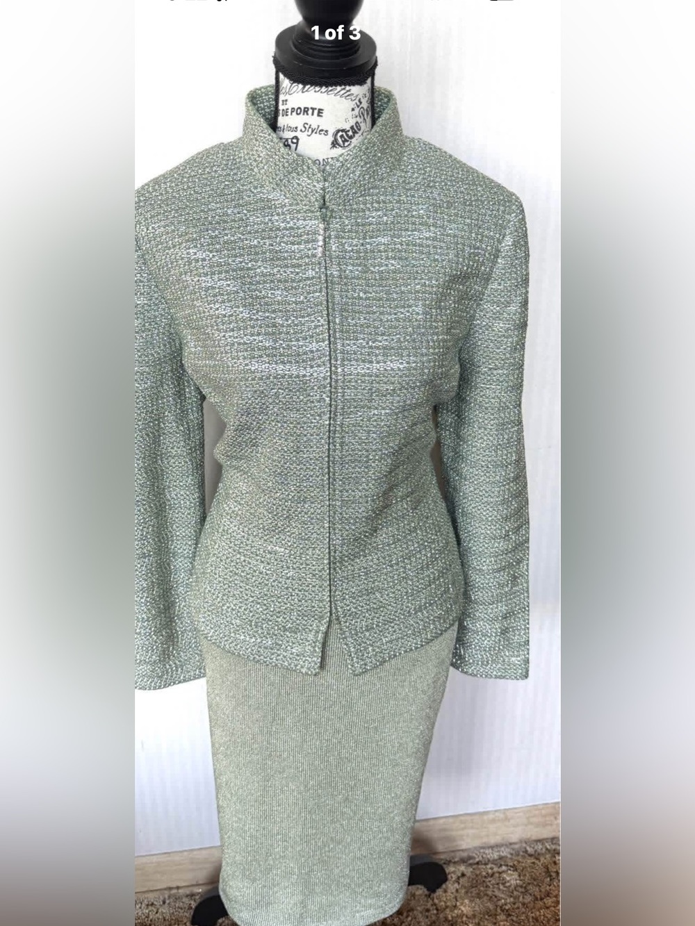 St John metallic sage Green skirt suit size 14